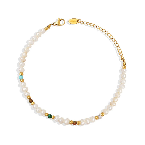 Wholesale Light Luxury Elegant Natural Stone Freshwater Pearl Jewelry With Geometric Shape Electroplated Bracelet And Hand Ring For Women