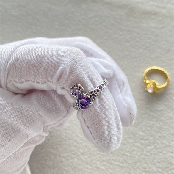 Wholesale Light Luxury Elegant Saturn Zircon Shiny Finger Ring Copper Geometric Electroplated For Women