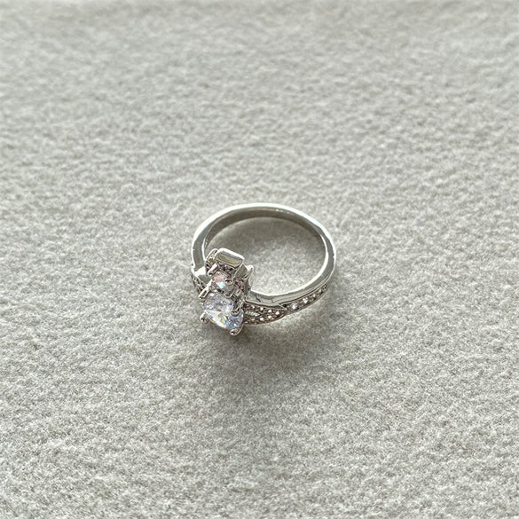 Wholesale Light Luxury Elegant Saturn Zircon Shiny Finger Ring Copper Geometric Electroplated For Women