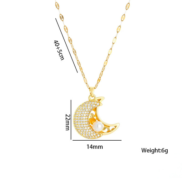 Wholesale Light Luxury Elegant Star Pattern Moon Peach Heart Pearl Shell Titanium Steel Electroplated Necklace For Women