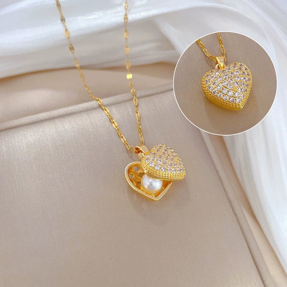 Wholesale Light Luxury Elegant Star Pattern Moon Peach Heart Pearl Shell Titanium Steel Electroplated Necklace For Women
