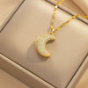 Wholesale Light Luxury Elegant Star Pattern Moon Peach Heart Pearl Shell Titanium Steel Electroplated Necklace For Women