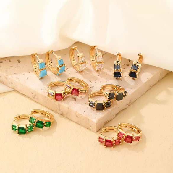 Wholesale Light Luxury Elegant Women's Copper Earrings Set With Zircon Inlay And Geometric Design