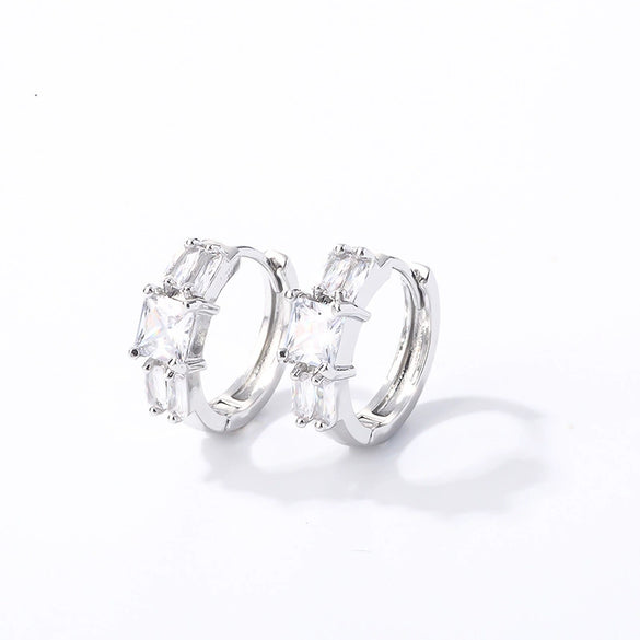 Wholesale Light Luxury Elegant Women's Copper Earrings Set With Zircon Inlay And Geometric Design