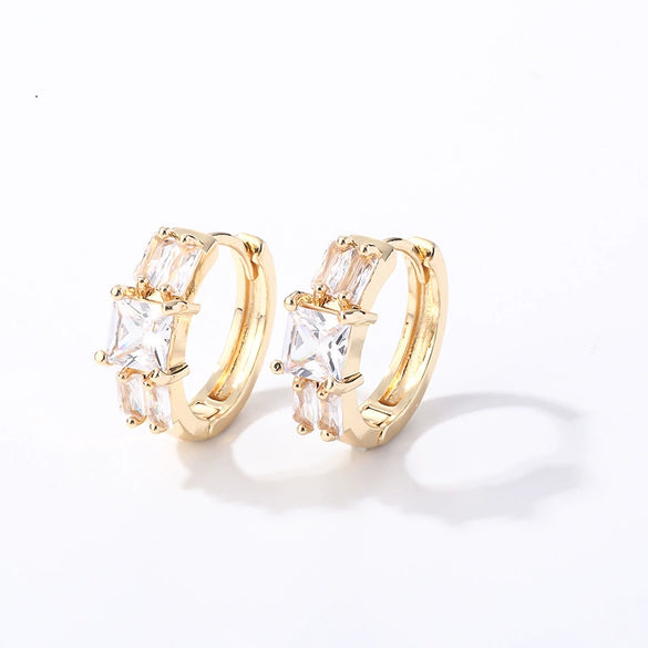 Wholesale Light Luxury Elegant Women's Copper Earrings Set With Zircon Inlay And Geometric Design