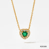 Wholesale Light Luxury Elegant Women's Love Jewelry Set With Emerald Zircon Stainless Steel Necklace Earrings Bracelet Electroplated