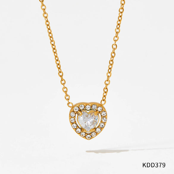 Wholesale Light Luxury Elegant Women's Love Jewelry Set With Emerald Zircon Stainless Steel Necklace Earrings Bracelet Electroplated