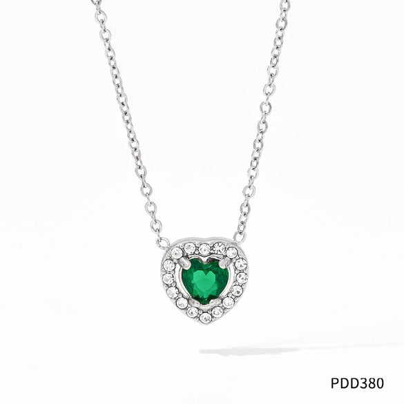Wholesale Light Luxury Elegant Women's Love Jewelry Set With Emerald Zircon Stainless Steel Necklace Earrings Bracelet Electroplated