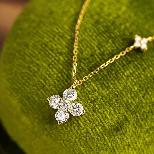 Wholesale Light Luxury Elegant Women's S925 Sterling Silver Twin Four Leaf Clover Pendant Necklace With 18K Gold Plated And O Word Chain
