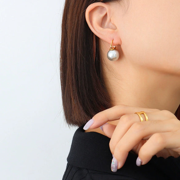 Wholesale Light Luxury Exaggerated Imitation Pearl Earrings For Women 316L Stainless Steel 18K Gold Plated Ear Jewelry