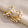 Wholesale Light Luxury Exquisite High Grade Women's Ear Jewelry Stainless Steel 18K Gold Plated Double Pearl Geometric Earrings