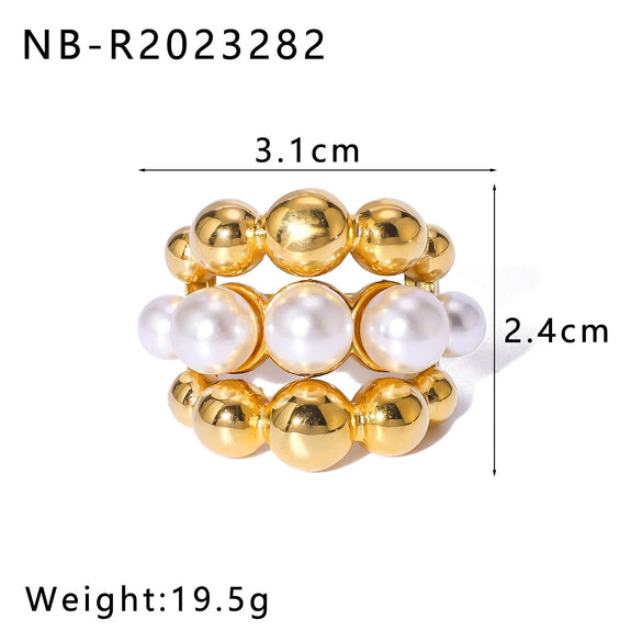 Wholesale Light Luxury Exquisite Pearl Geometric Ring In Stainless Steel With 18K Furnace Vacuum Plating For Women And Men