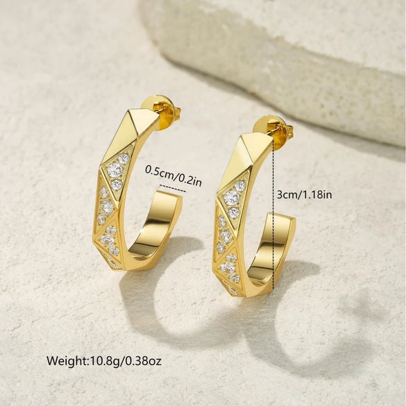 Wholesale Light Luxury Fashion Geometric Triangle And Rhombus Pattern Diamondencrusted Cshaped Titanium Steel And Stainless Steel Earrings Hoops And Studs Unisex Jewelry