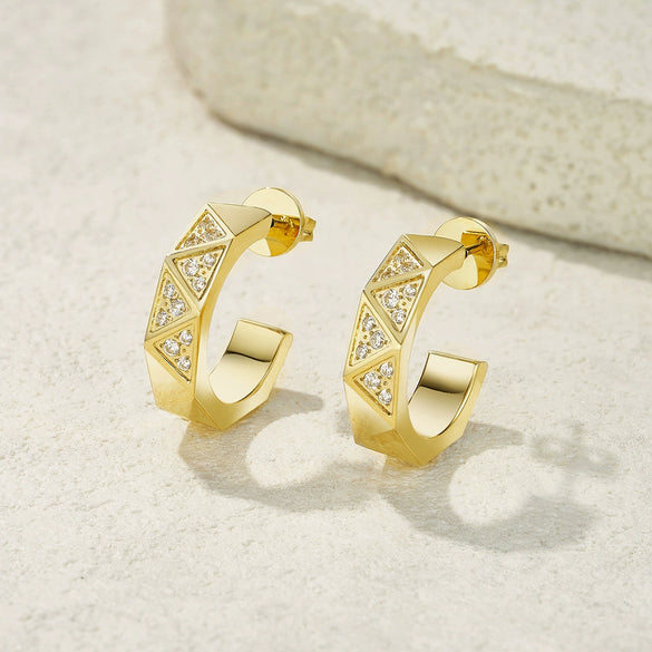 Wholesale Light Luxury Fashion Geometric Triangle And Rhombus Pattern Diamondencrusted Cshaped Titanium Steel And Stainless Steel Earrings Hoops And Studs Unisex Jewelry