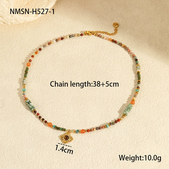 Wholesale Light Luxury Fashion Natural Stone Stainless Steel Clavicle Necklace With Geometric Pattern And Electroplating