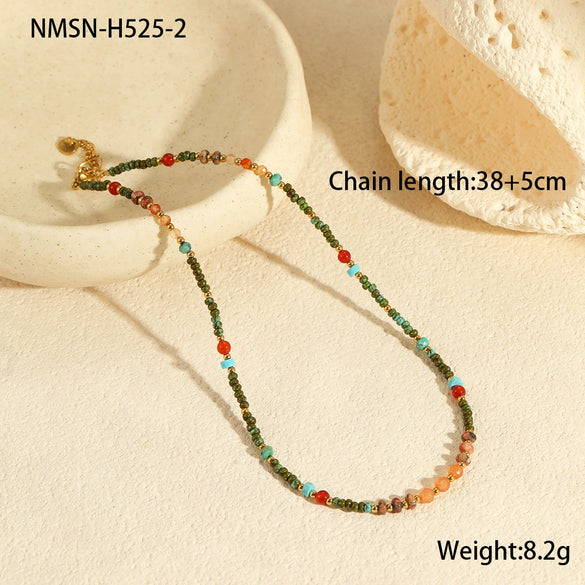 Wholesale Light Luxury Fashion Natural Stone Stainless Steel Clavicle Necklace With Geometric Pattern And Electroplating
