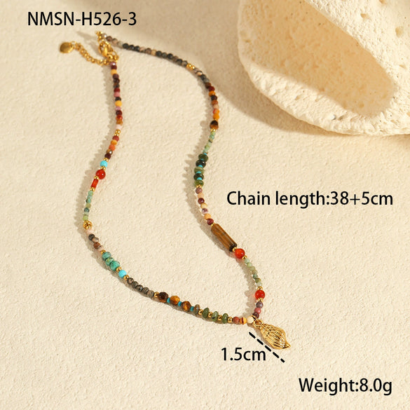 Wholesale Light Luxury Fashion Natural Stone Stainless Steel Clavicle Necklace With Geometric Pattern And Electroplating