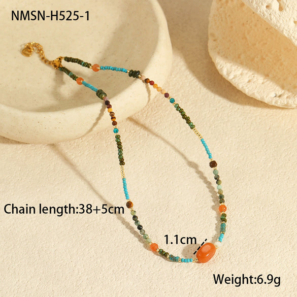 Wholesale Light Luxury Fashion Natural Stone Stainless Steel Clavicle Necklace With Geometric Pattern And Electroplating