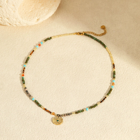 Wholesale Light Luxury Fashion Natural Stone Stainless Steel Clavicle Necklace With Geometric Pattern And Electroplating