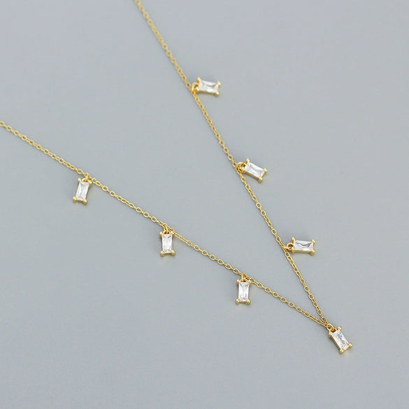 Wholesale Light Luxury Fashion Necklace S925 Silver Geometric Zircon Electroplated Cross Chain For Women