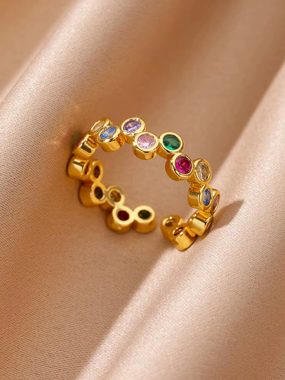 Wholesale Light Luxury Female Fashion Personality Ring With Color Zircon Stainless Steel Electroplated Jewelry