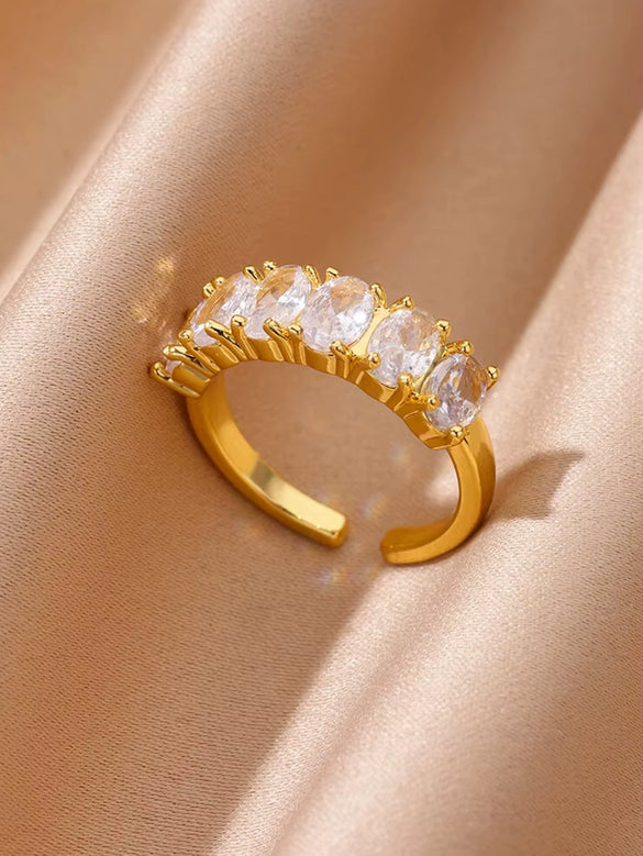 Wholesale Light Luxury Female Fashion Personality Ring With Color Zircon Stainless Steel Electroplated Jewelry