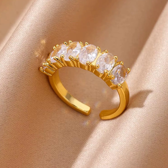 Wholesale Light Luxury Female Fashion Personality Ring With Color Zircon Stainless Steel Electroplated Jewelry