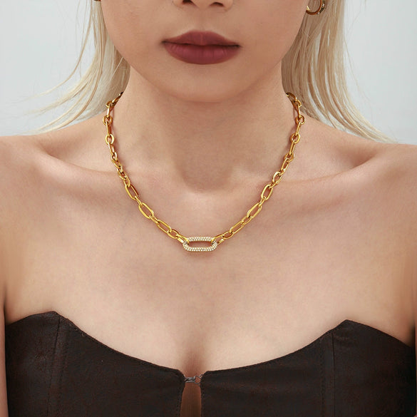 Wholesale Light Luxury Ferris Wheel Zircon Stainless Steel Gold Plated Necklace And Bracelet Set For Women