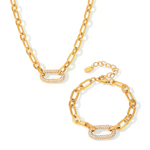 Wholesale Light Luxury Ferris Wheel Zircon Stainless Steel Gold Plated Necklace And Bracelet Set For Women
