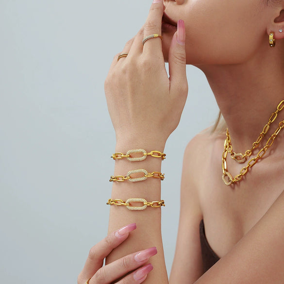 Wholesale Light Luxury Ferris Wheel Zircon Stainless Steel Gold Plated Necklace And Bracelet Set For Women