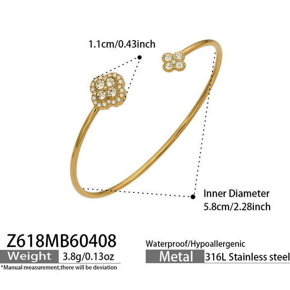 Wholesale Light Luxury Floral Geometric Open Thin Circle Bracelet Set Made Of 316L Ecofriendly Stainless Steel Inlaid With Rhinestones And Electroplated