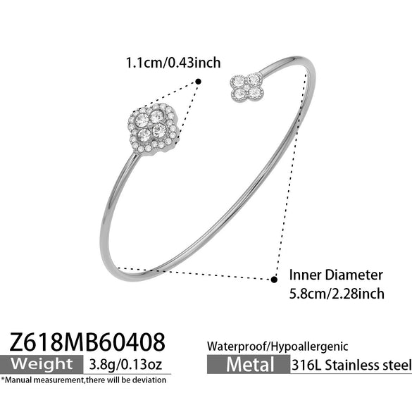 Wholesale Light Luxury Floral Geometric Open Thin Circle Bracelet Set Made Of 316L Ecofriendly Stainless Steel Inlaid With Rhinestones And Electroplated
