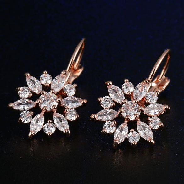 Wholesale Light Luxury Flower Zircon Earrings Copper Electroplated For Women