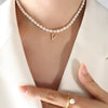 Wholesale Light Luxury Freshwater Pearl Necklace With Letter Pendant Titanium Steel Gold Plated Electroplated