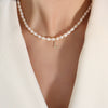 Wholesale Light Luxury Freshwater Pearl Necklace With Letter Pendant Titanium Steel Gold Plated Electroplated