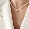 Wholesale Light Luxury Freshwater Pearl Necklace With Letter Pendant Titanium Steel Gold Plated Electroplated