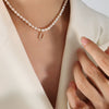 Wholesale Light Luxury Freshwater Pearl Necklace With Letter Pendant Titanium Steel Gold Plated Electroplated