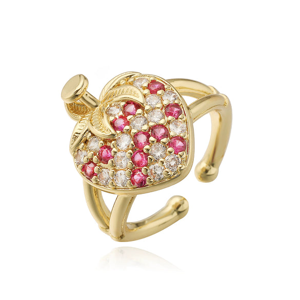 Wholesale Light Luxury Fruit Pattern Copper Ring With Zirconia For Women