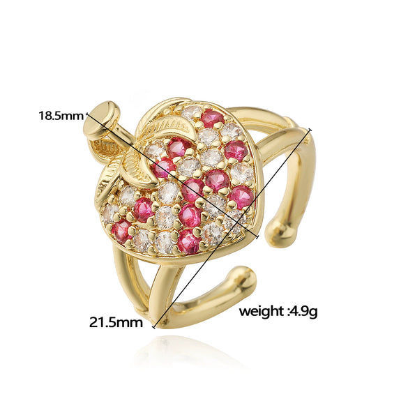 Wholesale Light Luxury Fruit Pattern Copper Ring With Zirconia For Women