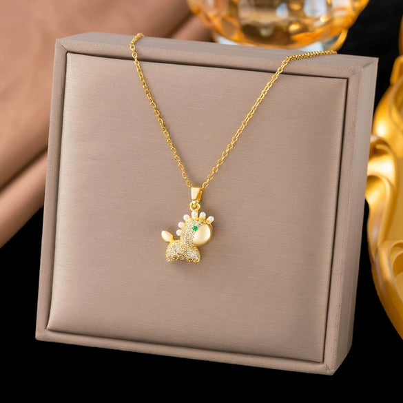 Wholesale Light Luxury Geometric Animal Zodiac 18K Real Gold Plated Copper Pendant Flash O Chain Necklace For Women