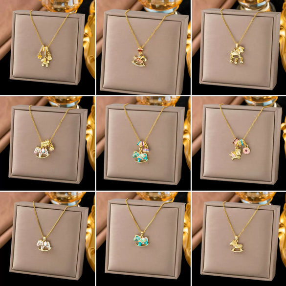 Wholesale Light Luxury Geometric Animal Zodiac 18K Real Gold Plated Copper Pendant Flash O Chain Necklace For Women