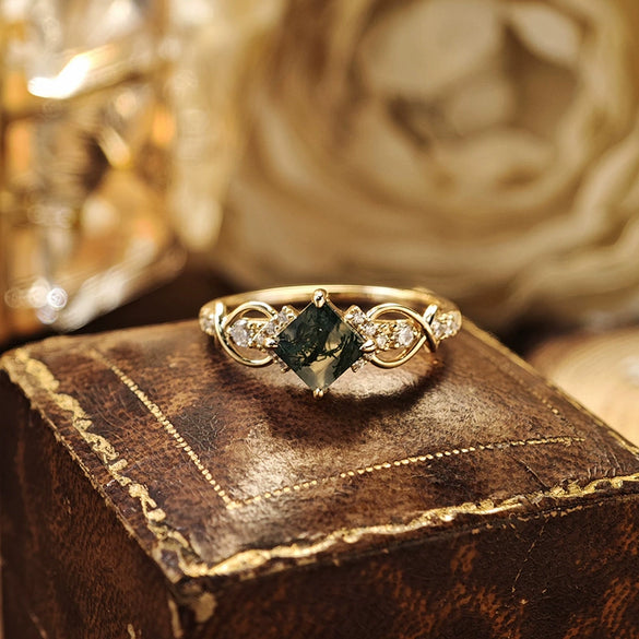 Wholesale Light Luxury Geometric Aquatic Agate Ring Made Of S925 Sterling Silver Plated With 14K Gold For Women