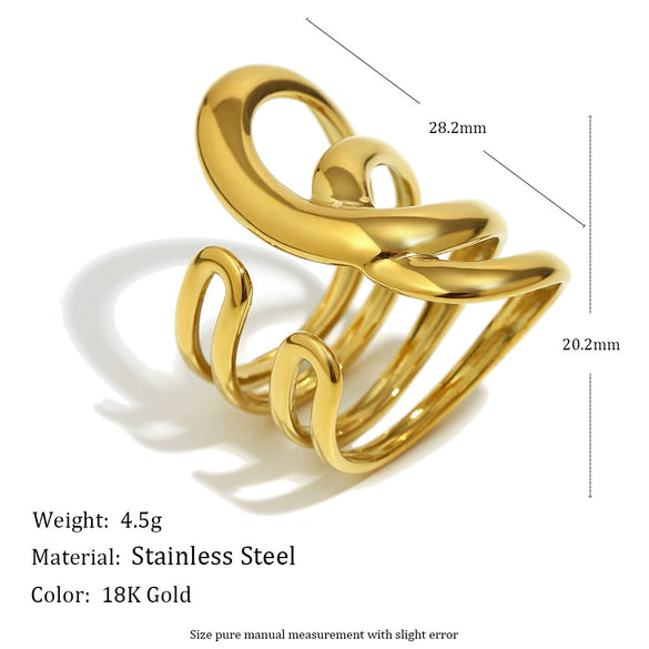 Wholesale Light Luxury Geometric Asymmetrical Heart Starfish Stainless Steel Electroplated Ring For Women Niche Design