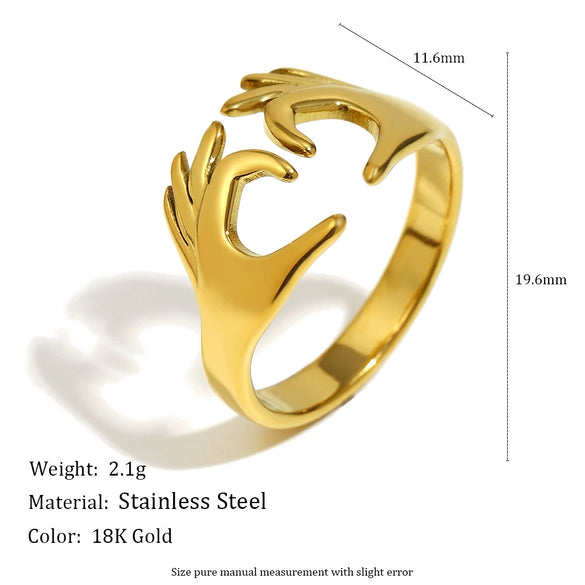 Wholesale Light Luxury Geometric Asymmetrical Heart Starfish Stainless Steel Electroplated Ring For Women Niche Design