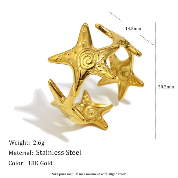 Wholesale Light Luxury Geometric Asymmetrical Heart Starfish Stainless Steel Electroplated Ring For Women Niche Design