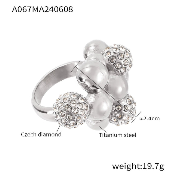 Wholesale Light Luxury Geometric Ball Diamond Ring For Women Titanium Steel 18K Gold Electroplated Fadingfree Jewelry