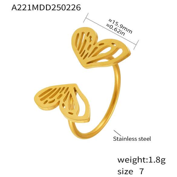 Wholesale Light Luxury Geometric Butterfly Opening Ring For Ladies Made Of Stainless Steel With Electroplating