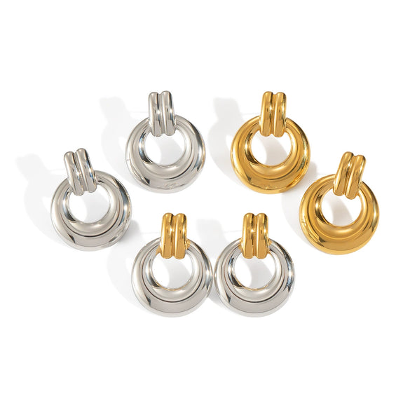 Wholesale Light Luxury Geometric Circle Contrasting Color Earrings In Titanium Steel With Electroplating