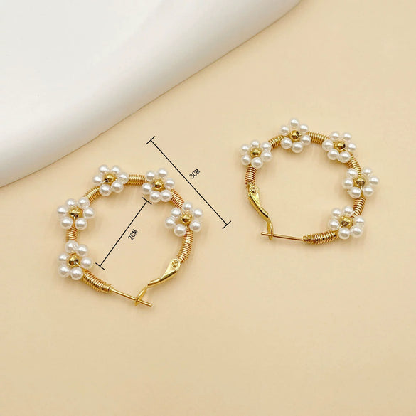 Wholesale Light Luxury Geometric Colorful Rice Beads Flower Handmade Electroplated Stainless Steel Earrings For Ladies