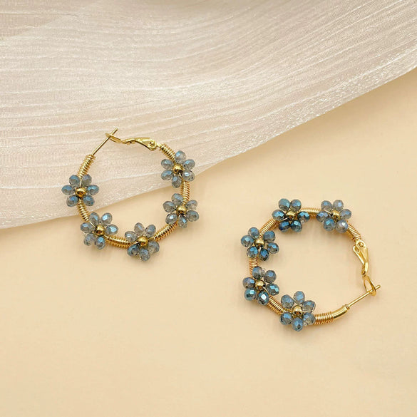 Wholesale Light Luxury Geometric Colorful Rice Beads Flower Handmade Electroplated Stainless Steel Earrings For Ladies